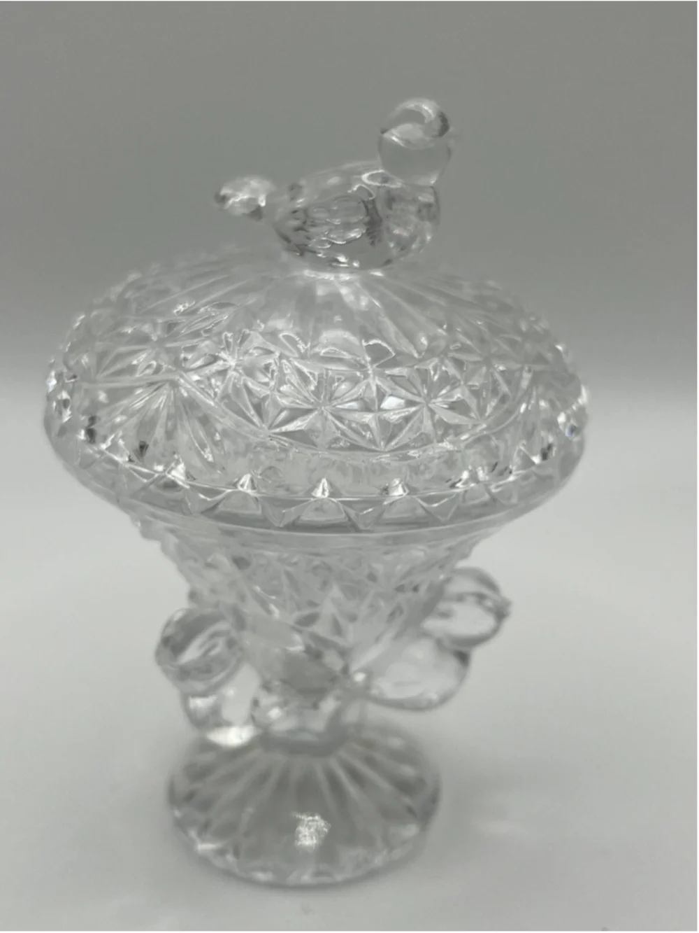 Vintage Hofbauer Byrdes Small Covered Bird Bath Pedestal Trinket Dish Crystal